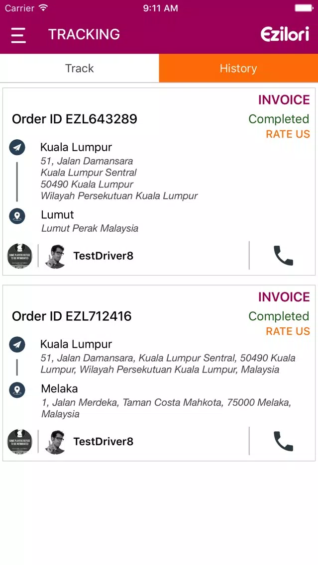 Tangkapan layar EZILORI DELIVERY APP