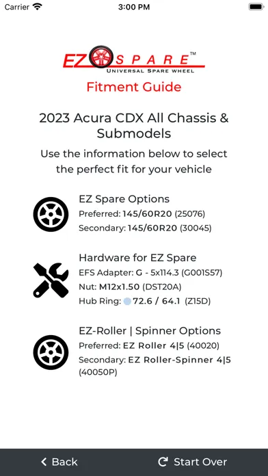 Captures d'écran de EZ Spare - Fitment Guide