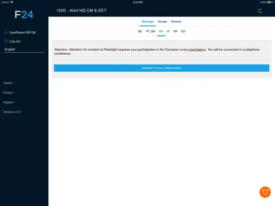 Ảnh chụp màn hình của F24 Alert! iPad 