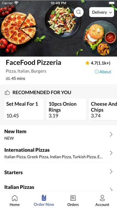 Zrzuty ekranu FaceFood Pizzeria