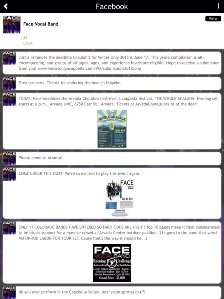Zrzuty ekranu face vocal band iPad 