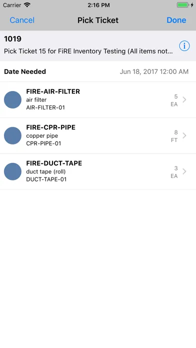 Tangkapan layar Perform 12.1 Inventory