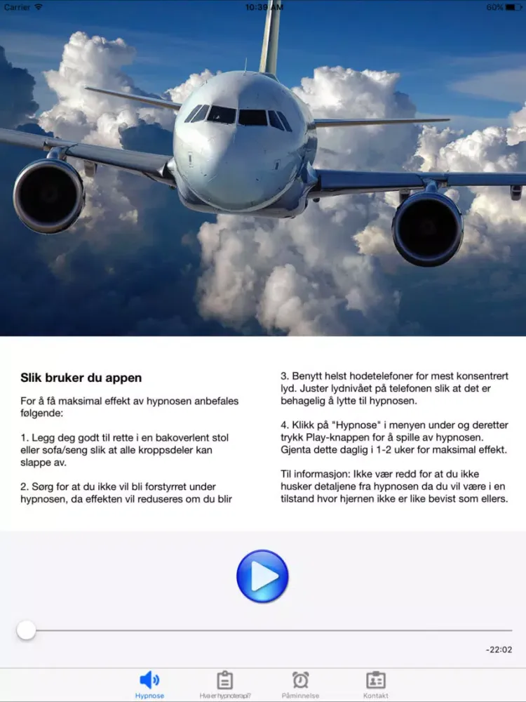 Capturas de tela do Bli kvitt flyskrekk med hypnoterapi iPad 