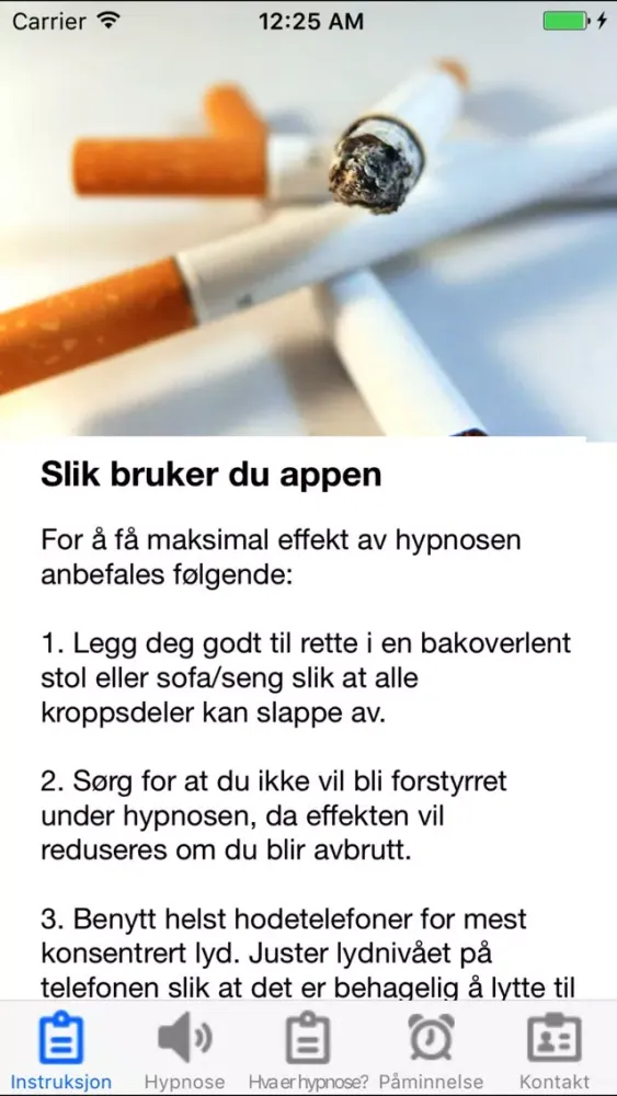 Capturas de tela do Røykeslutt med Hypnoterapi