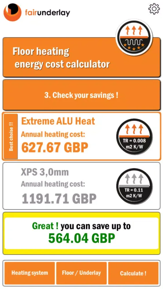Tangkapan skrin Floor Heating Calculator