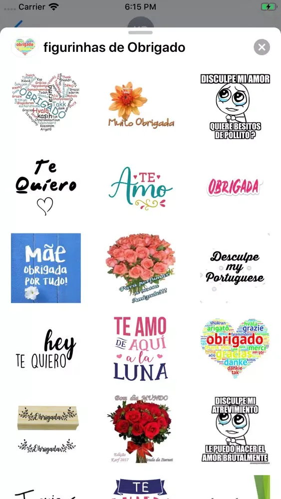 Capturas de pantalla de figurinhas de Obrigado