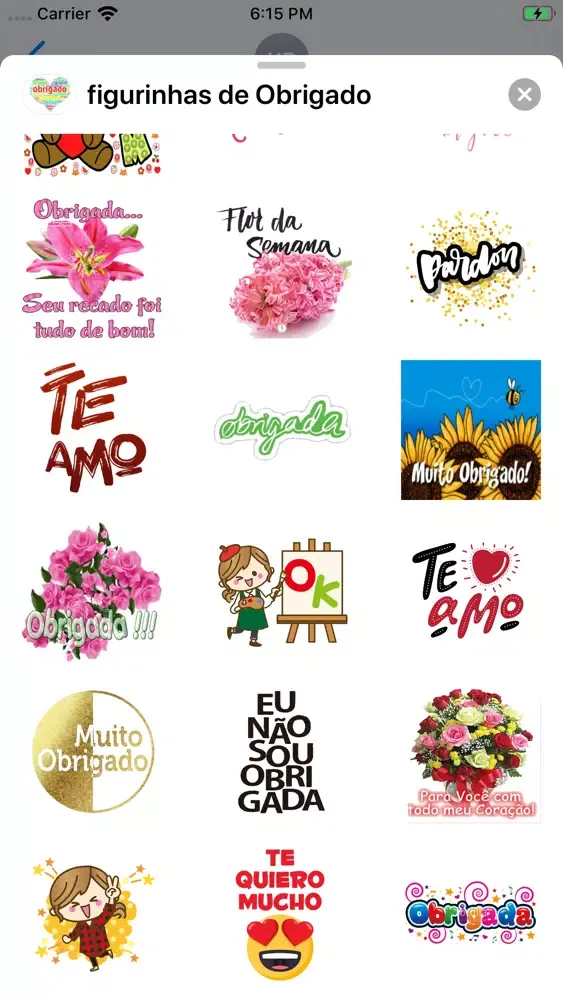 Capturas de pantalla de figurinhas de Obrigado