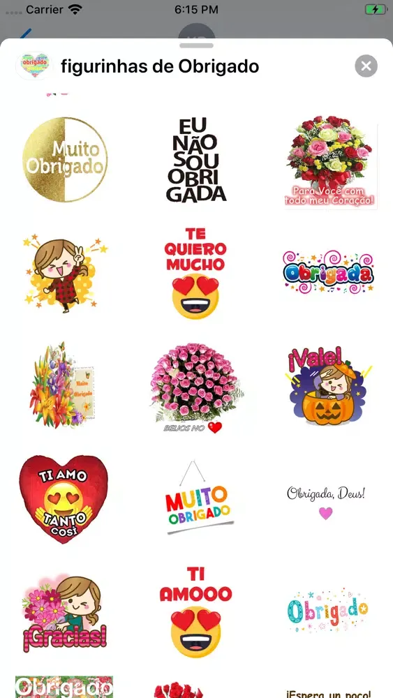 Capturas de pantalla de figurinhas de Obrigado