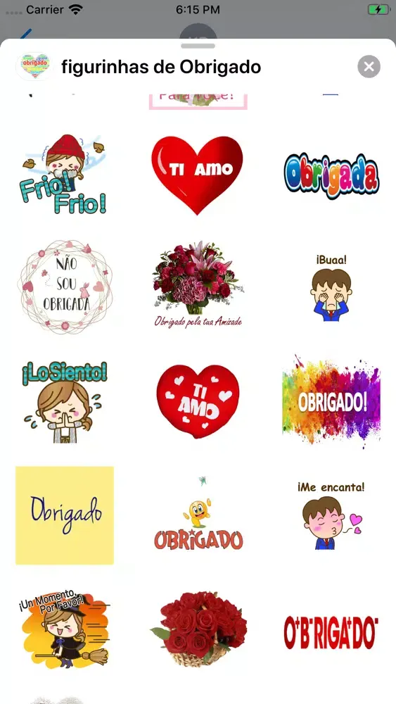 Capturas de pantalla de figurinhas de Obrigado
