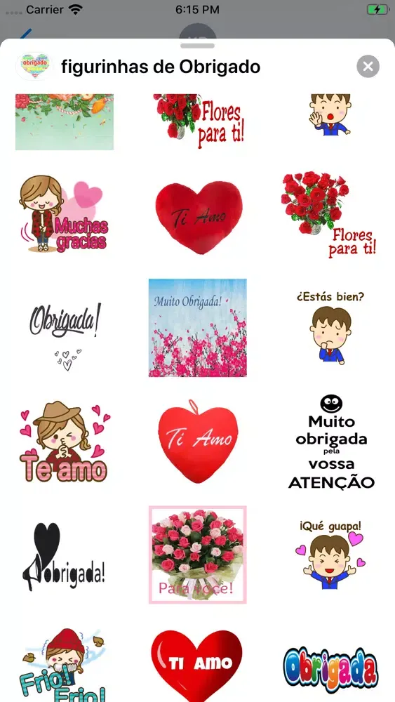 Capturas de pantalla de figurinhas de Obrigado