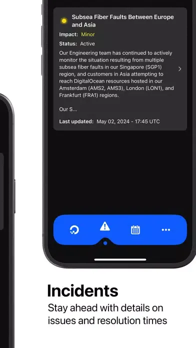 Capturas de tela do Status for DigitalOcean