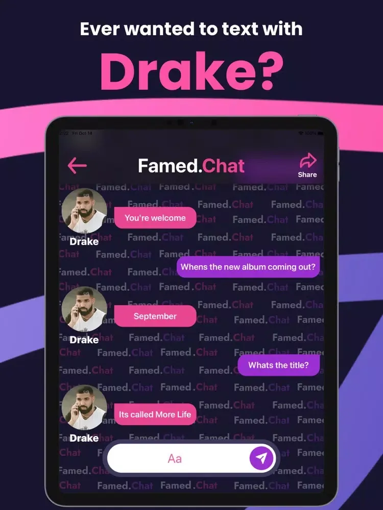 Famed.Chat: AI Celebrity Chat iPad  سکرین شاٹس