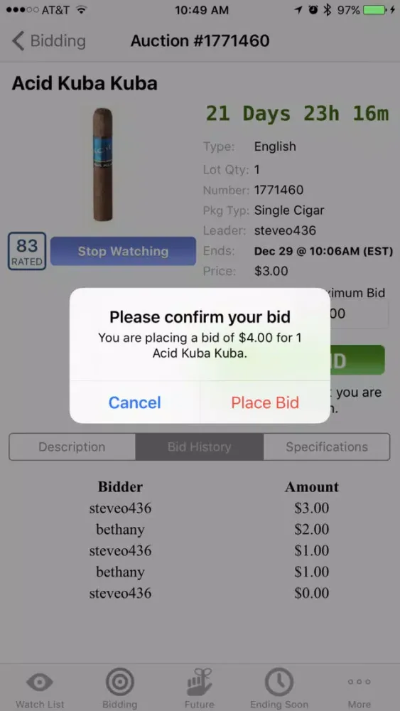 Cigar Auctioneer Bid Buddy Ekran Görüntüleri