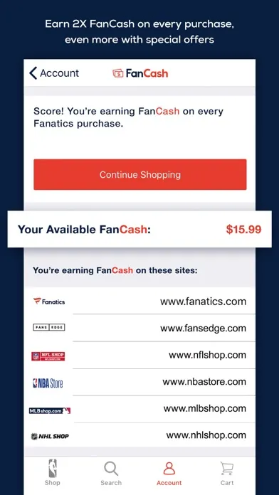 Captures d'écran de Fanatics NBA Shop