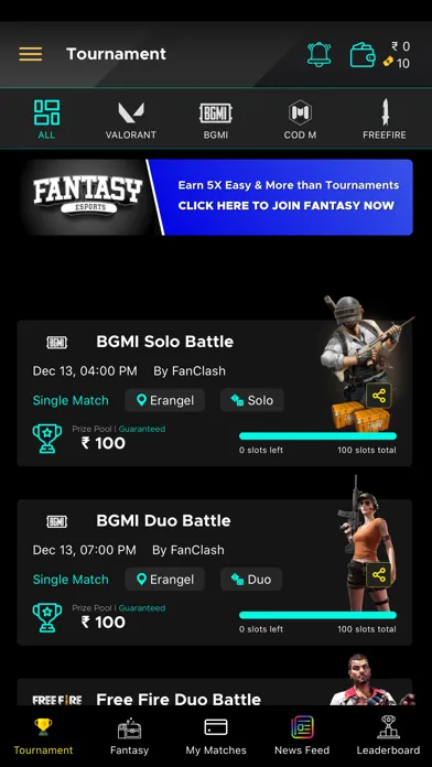 Screenshot di FanClash Esports Fantasy App