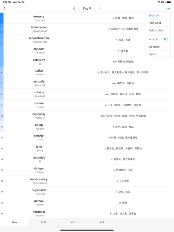 Zrzuty ekranu Vocabulary Book-Words in Table iPad 