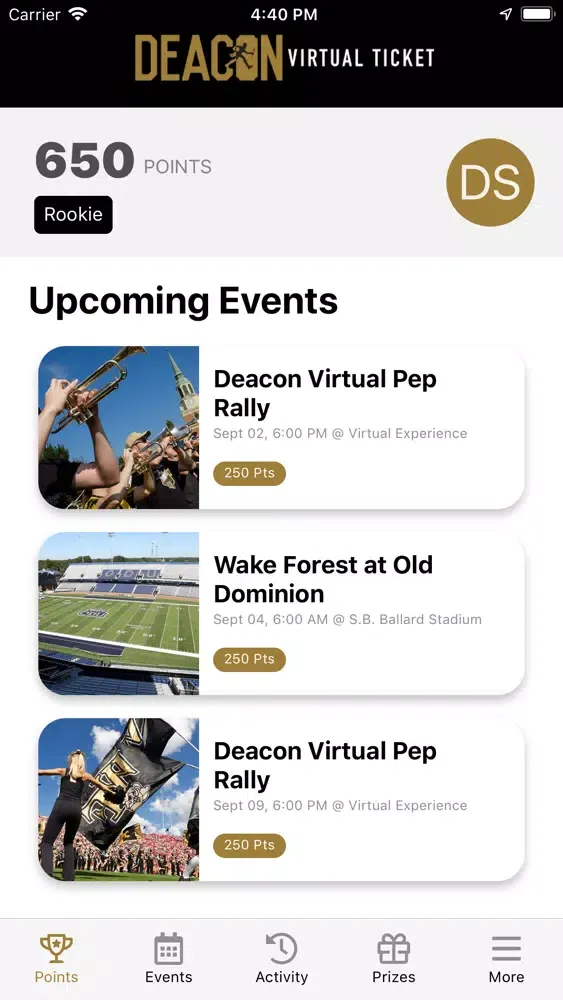 Deacon Virtual Ticket Fan Hub Screenshots