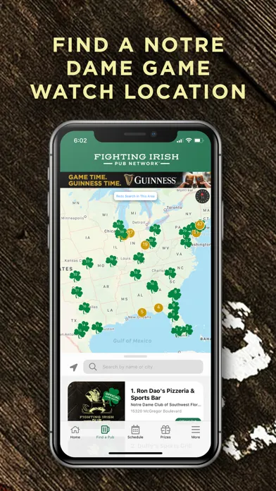 Capturas de tela do Fighting Irish Pub Network