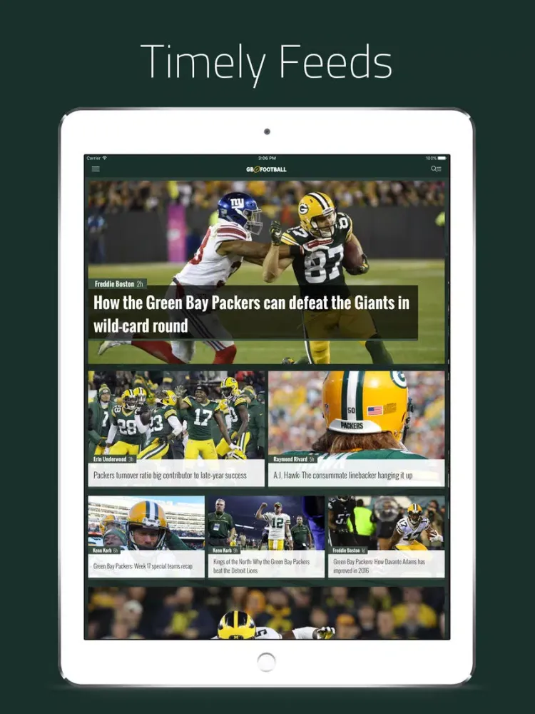 Tangkapan layar Green Bay Football iPad 
