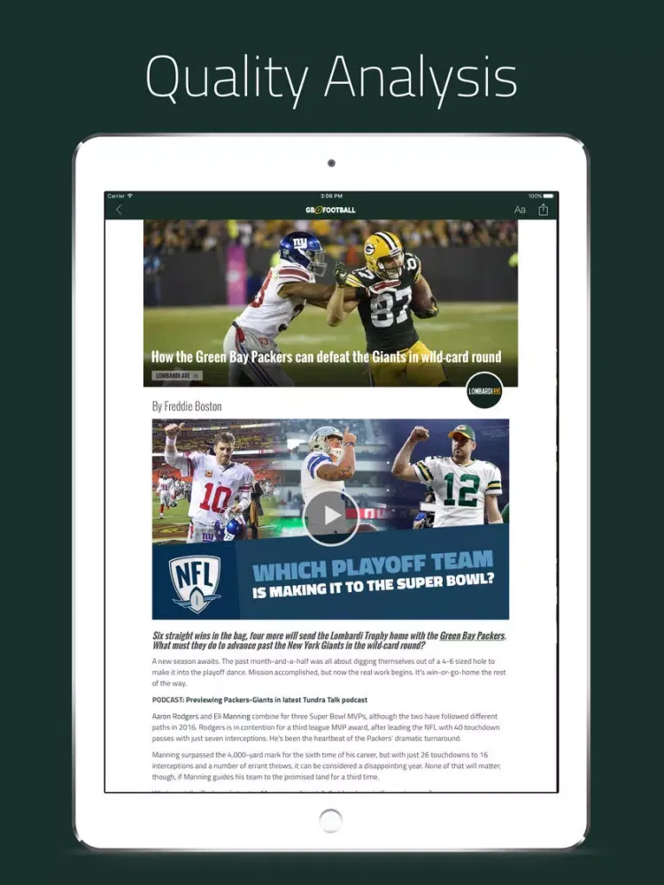 Tangkapan layar Green Bay Football iPad 
