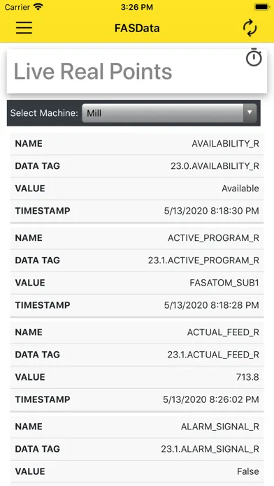 ภาพหน้าจอของ FASData Companion App