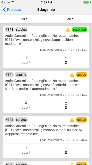Screenshot di Rollbar App