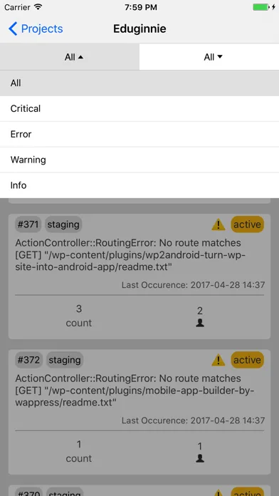 Screenshot di Rollbar App