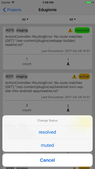Screenshot di Rollbar App
