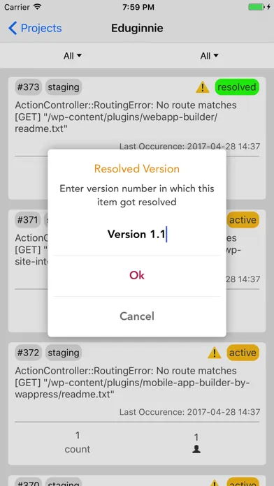 Screenshot di Rollbar App