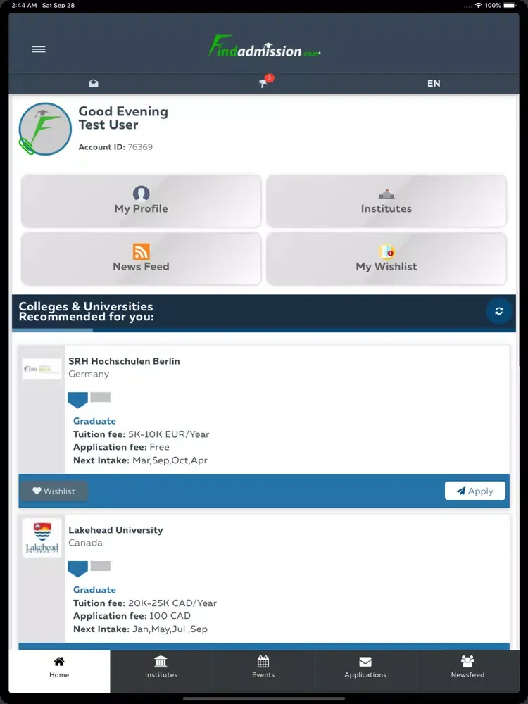Скриншоты Findadmission Student iPad 
