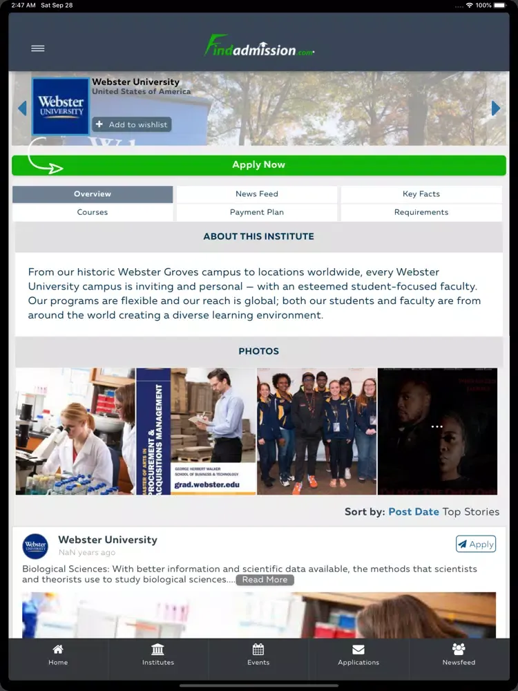 Скриншоты Findadmission Student iPad 