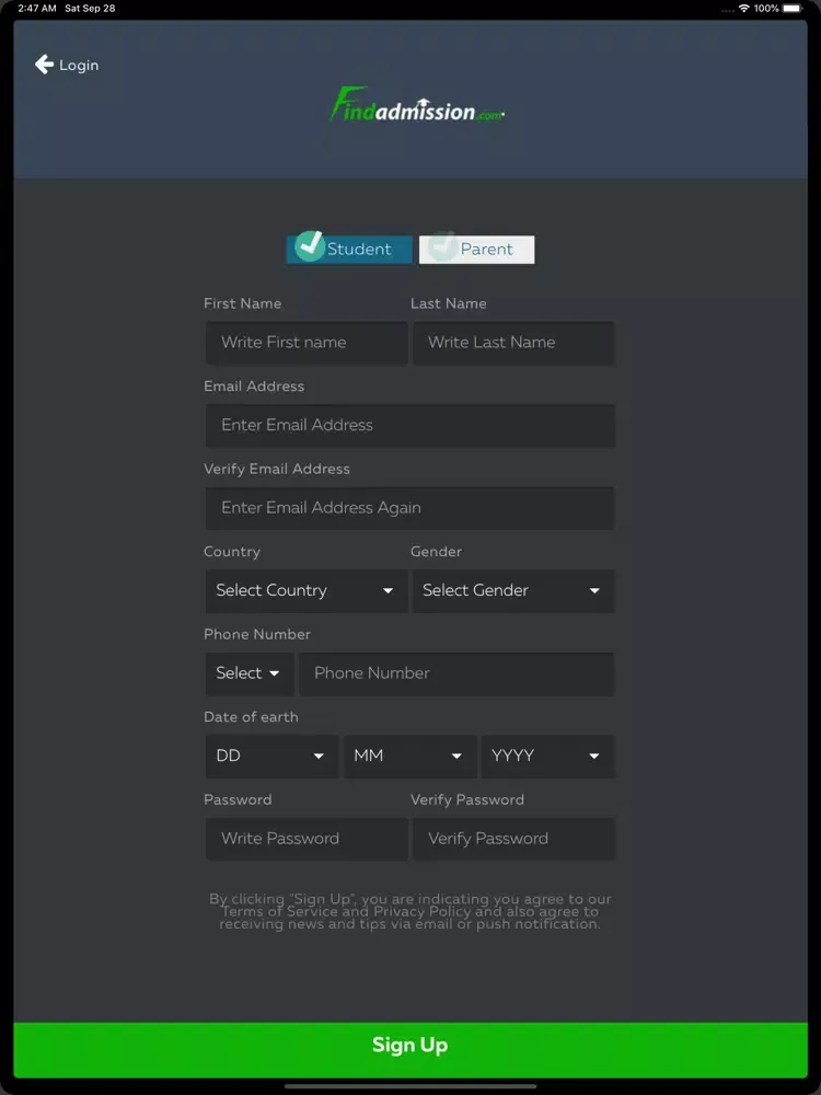 Скриншоты Findadmission Student iPad 