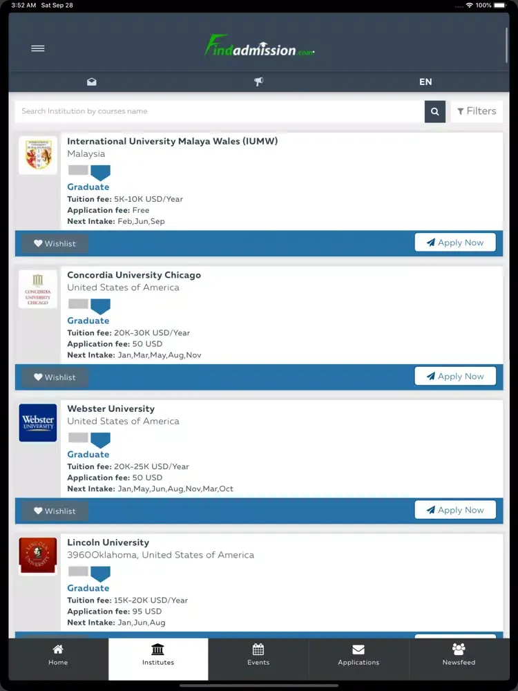 Скриншоты Findadmission Student iPad 