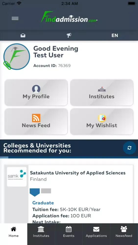 Скриншоты Findadmission Student