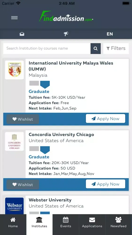 Скриншоты Findadmission Student