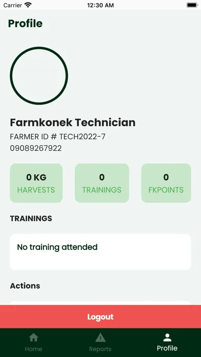 Tangkapan layar FarmKonekt Technician App