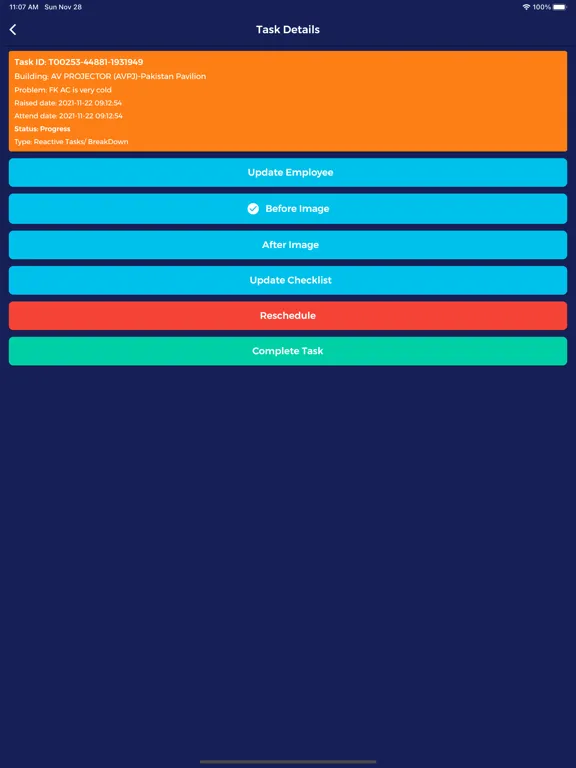 Ảnh chụp màn hình của HITEK CAFM Workforce iPad 