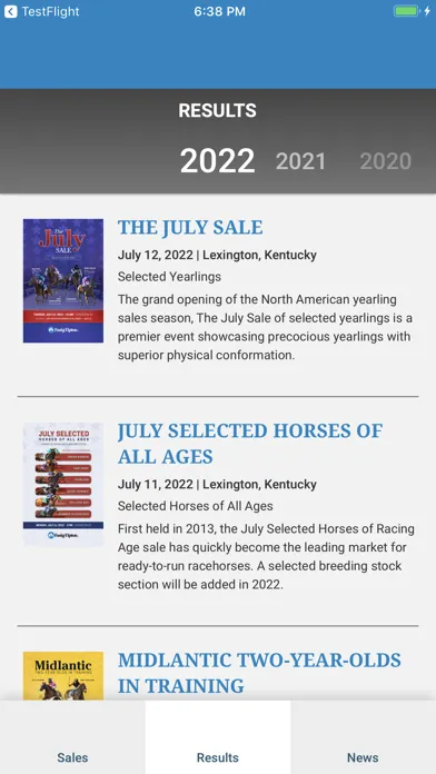 ภาพหน้าจอของ Fasig-Tipton Mobile