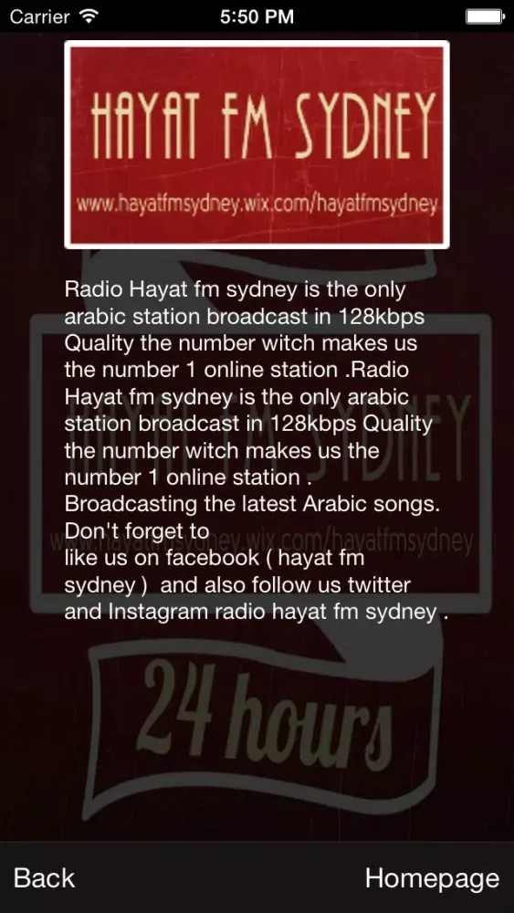 Ảnh chụp màn hình của RADIO HAYAT FM SYDNEY