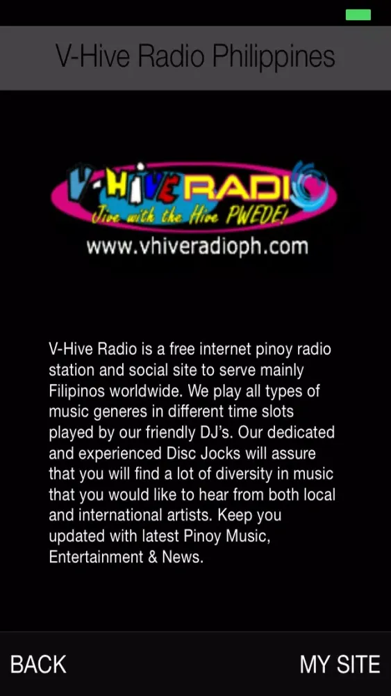 Screenshot di V-Hive Radio Philippines