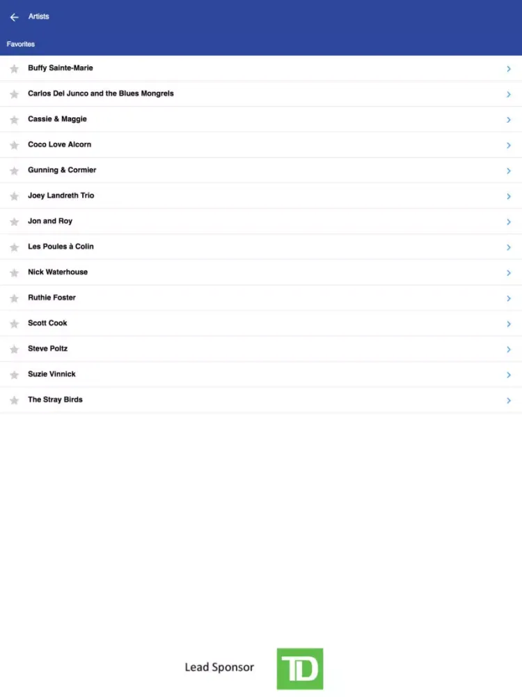 Zrzuty ekranu Canmore Folk Music Festival iPad 