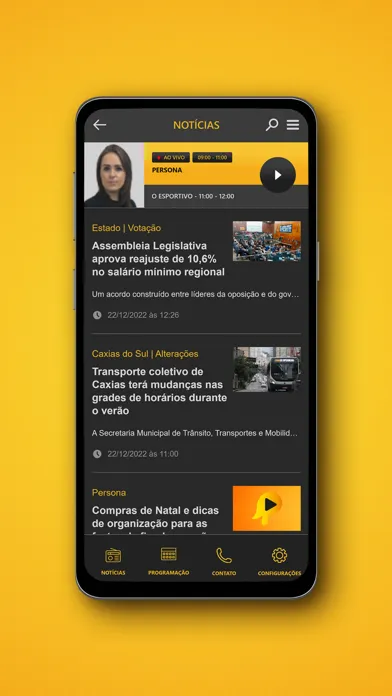 Capturas de tela do Rádio Caxias
