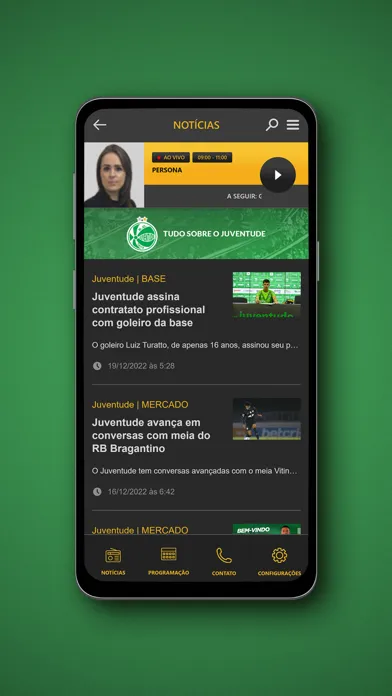 Capturas de tela do Rádio Caxias