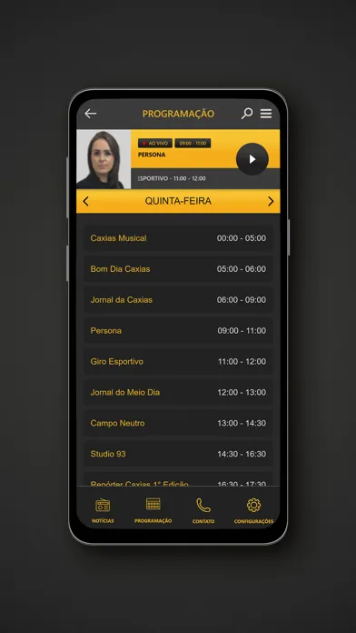 Capturas de tela do Rádio Caxias