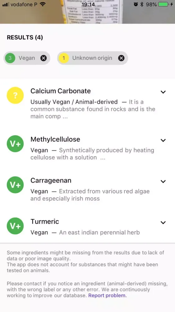 Zrzuty ekranu Kindly - Ingredient database