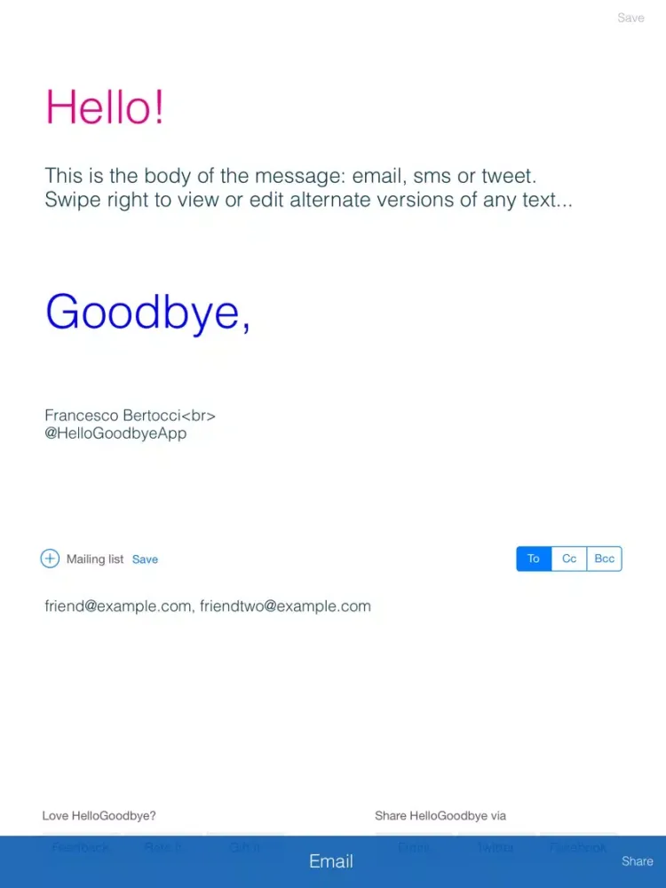 HelloGoodbye: group email and templates iPad 应用截图