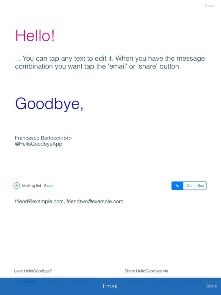 HelloGoodbye: group email and templates iPad 应用截图