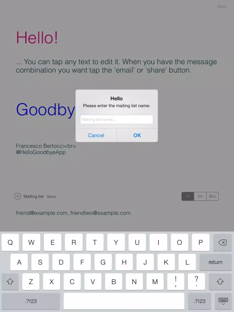 HelloGoodbye: group email and templates iPad 应用截图