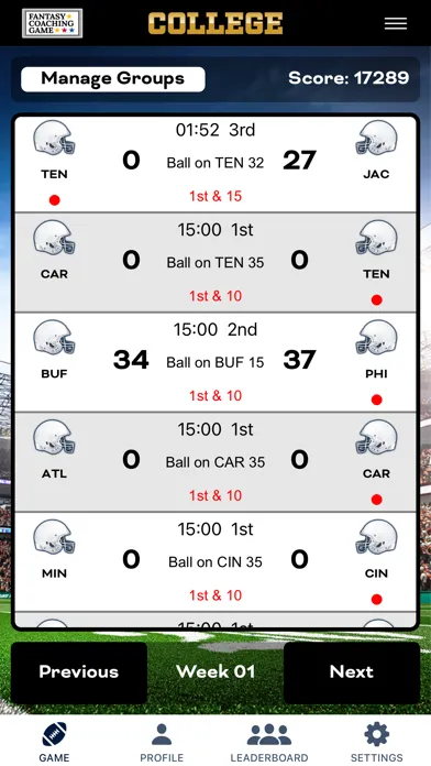 Fantasy Coaching Game College স্ক্রিনশট