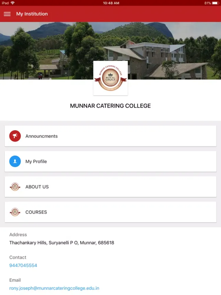 Munnar Catering College iPad 应用截图